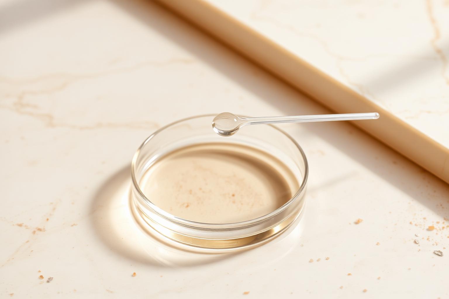 Skin analysis tools on a travertine surface at Lumen Skin Studio